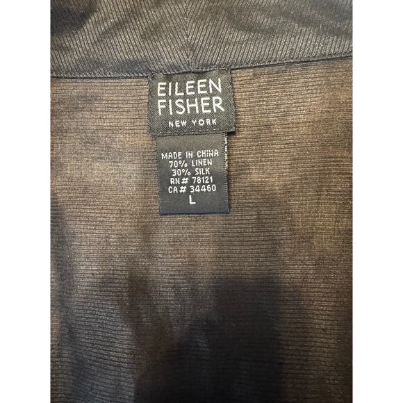 Eileen Fisher Sheer Linen Silk Open Jacket Kimono Cardigan Black L - Picture 6 of 6